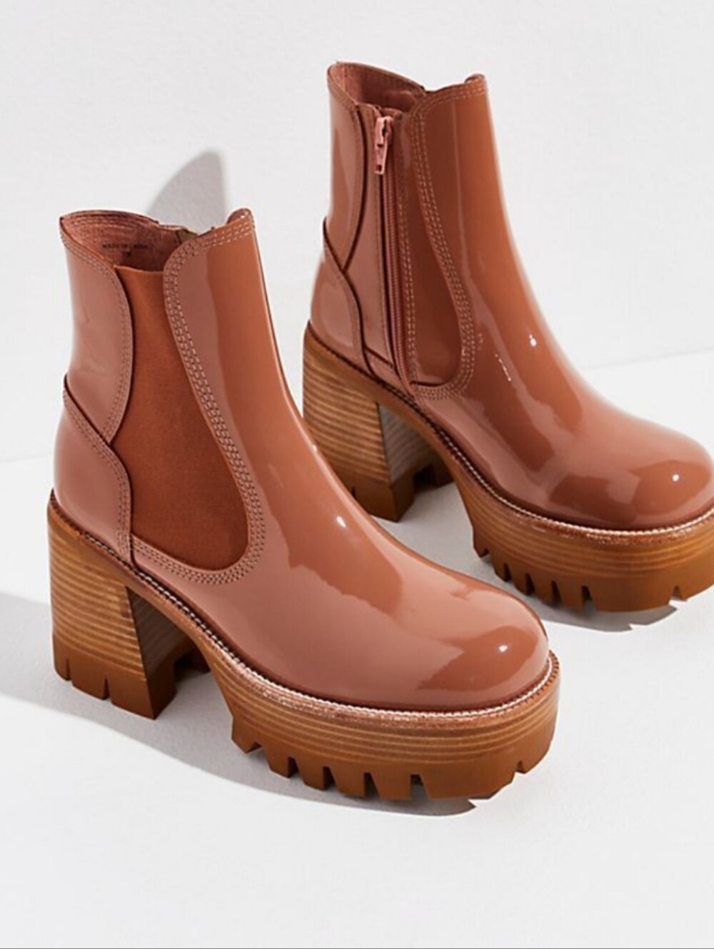 Jeffrey Campbell Patent Platform Chelsea Boots in Cognac